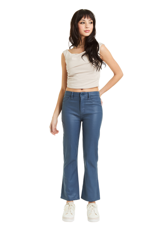High Rise Coated Ankle Crop Flare