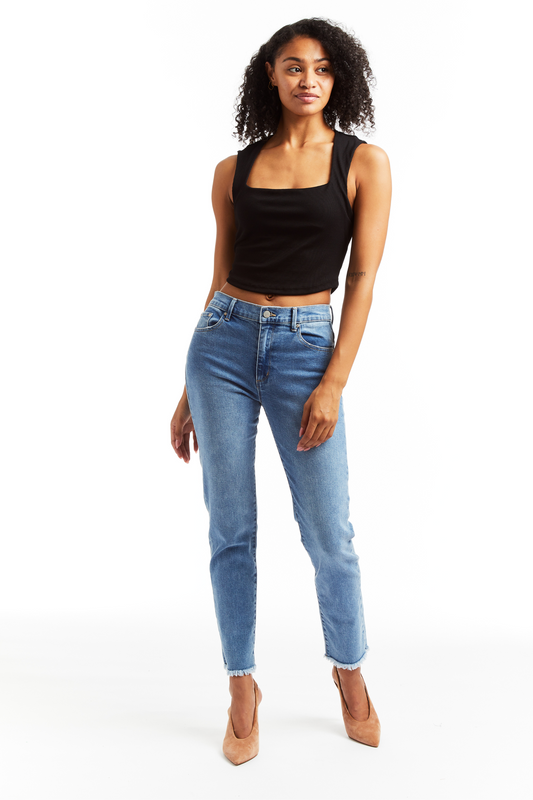 High Rise Slim Straight With Raw Edge Hem