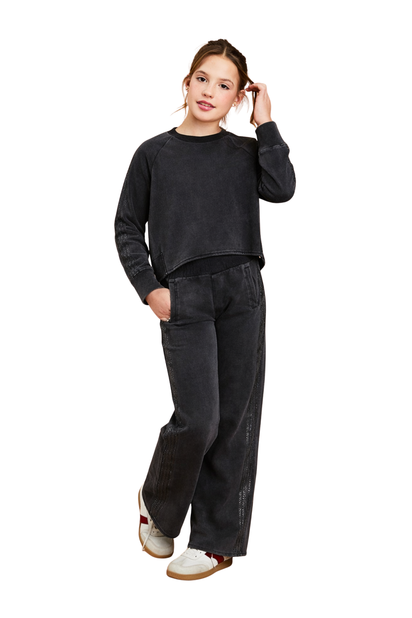 Rhinestone Stripe French Terry Wide