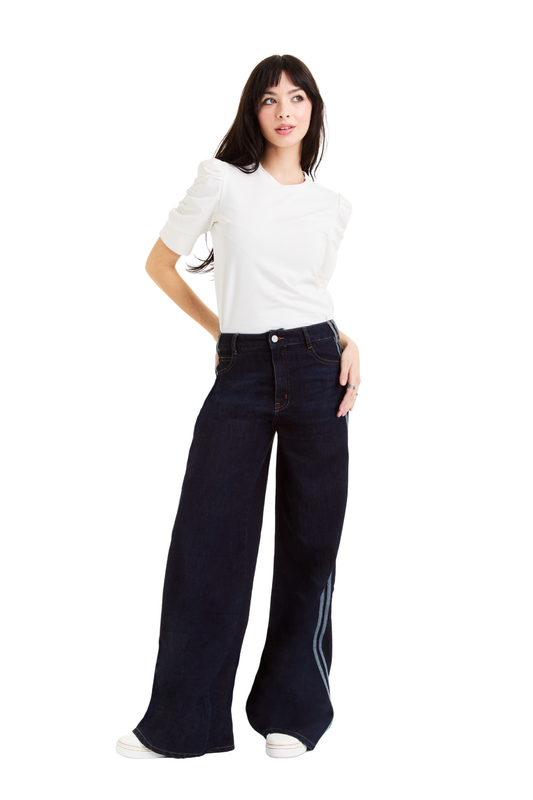 Athletic Denim Stripe Wide Leg