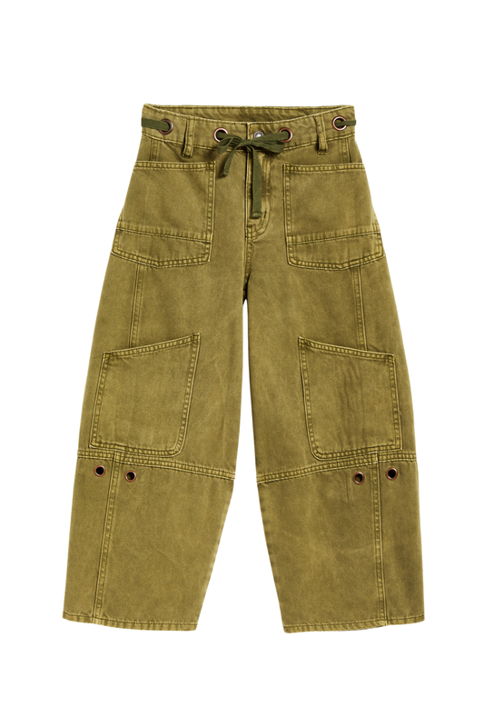 Grommet Waist Patch Barrel Pants