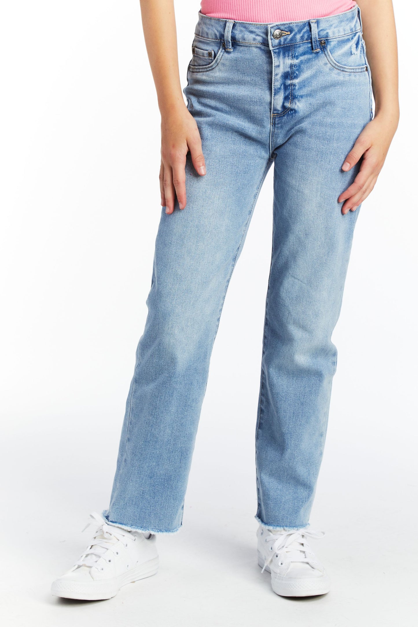 High Rise Straight Leg Crop With Fray Hem