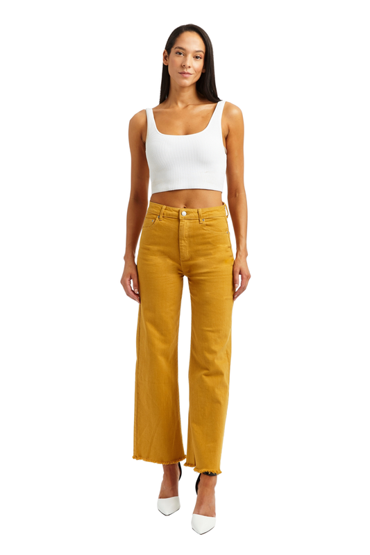 Alice - High Rise Color Denim Wide Straight Ankle Crop