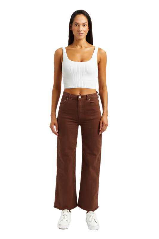 Alice - High Rise Color Denim Wide Straight Ankle Crop