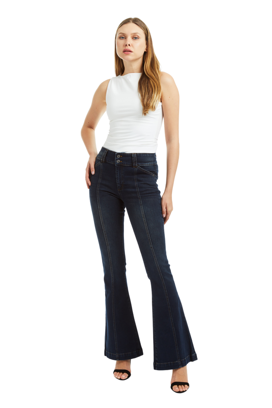 Mid Rise Wide Waistband Front Seam Flare
