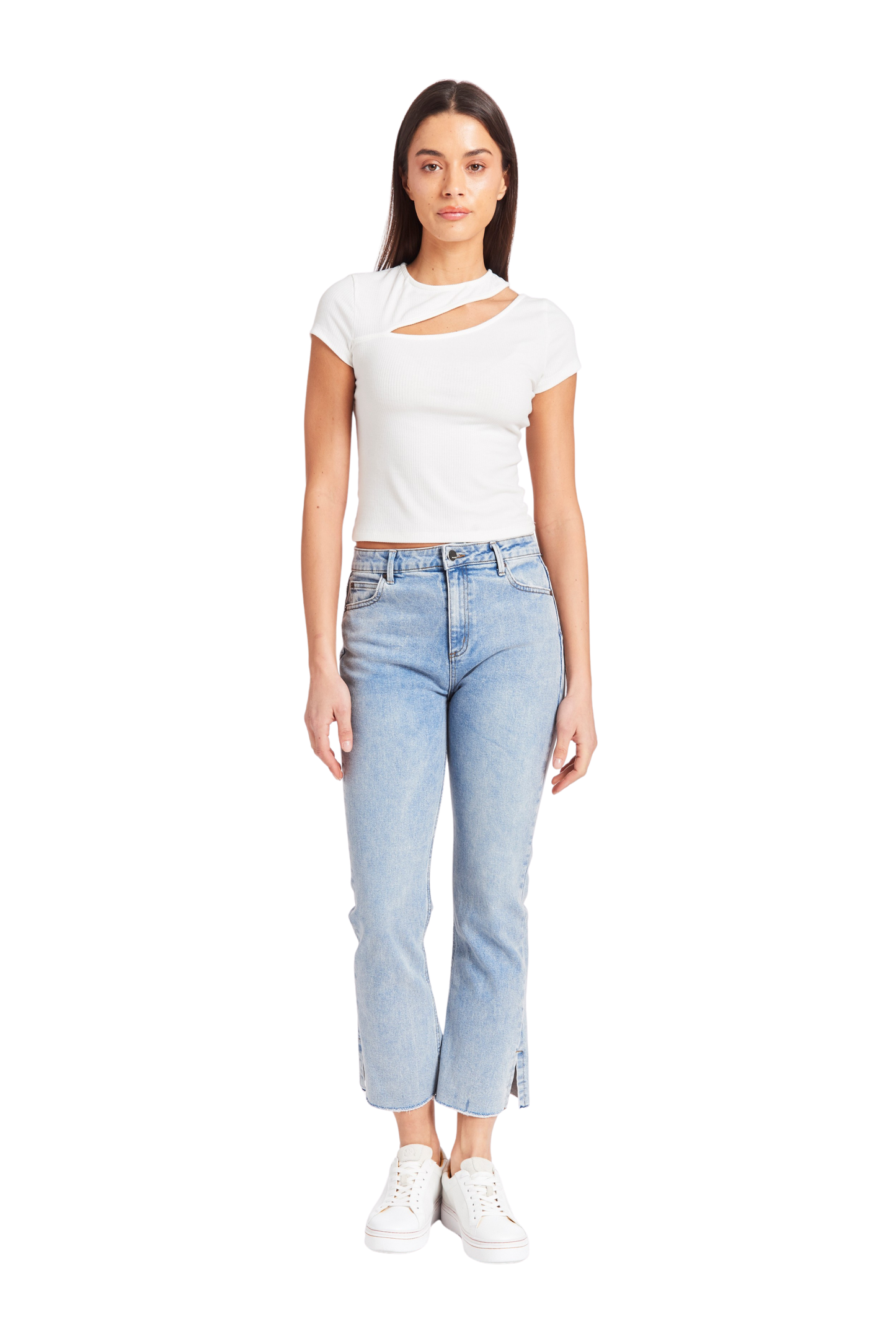 High Rise Crop Flare With Side Slit And Raw Edge Hem