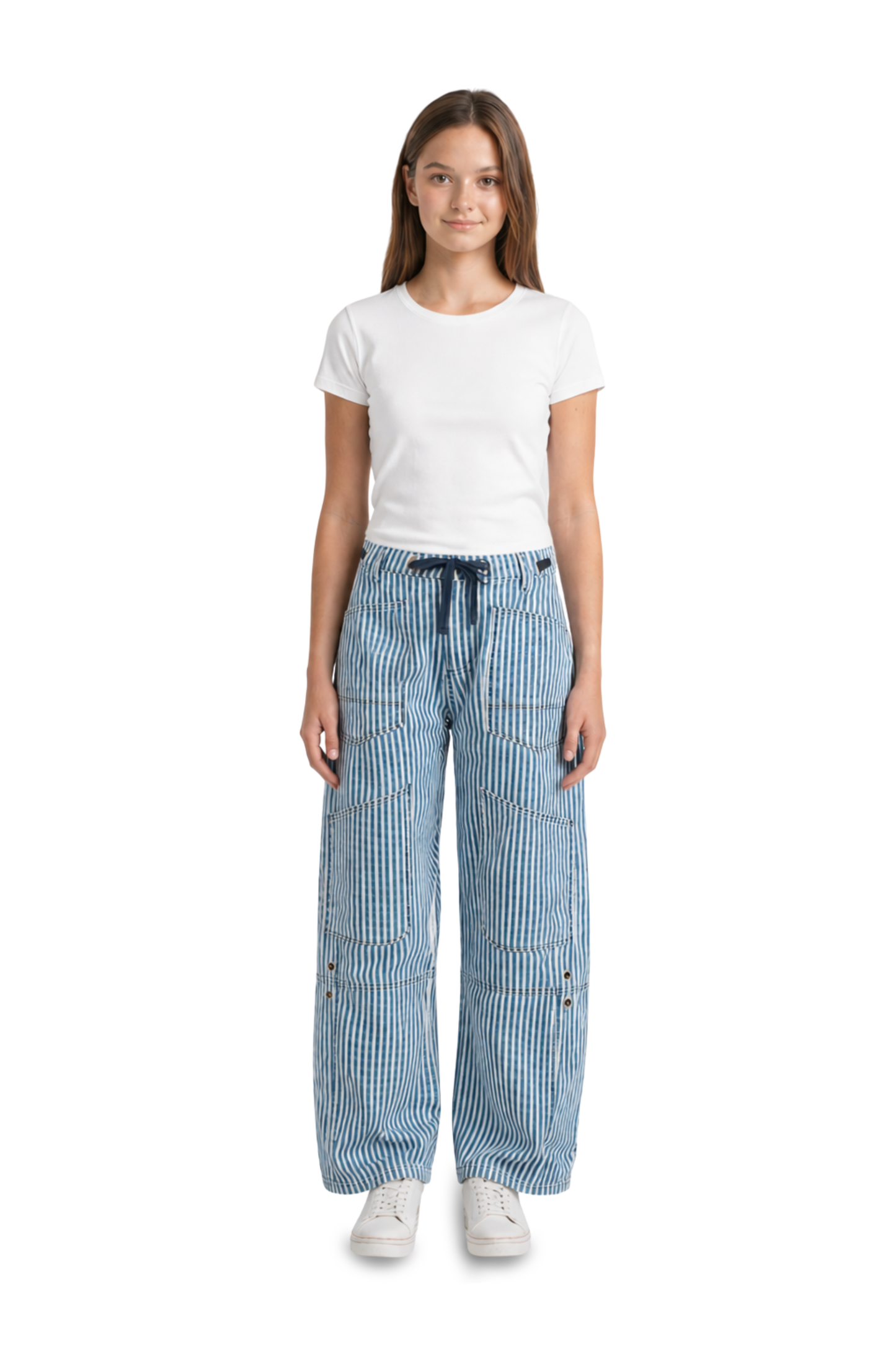 Grommet Waist Patched Wide Leg
