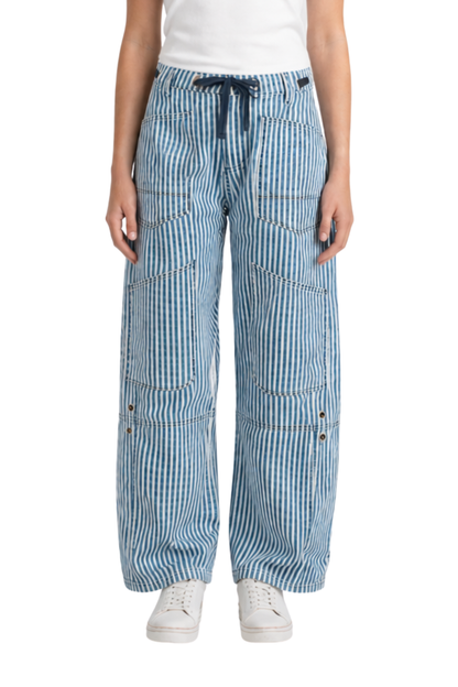 Grommet Waist Patched Wide Leg
