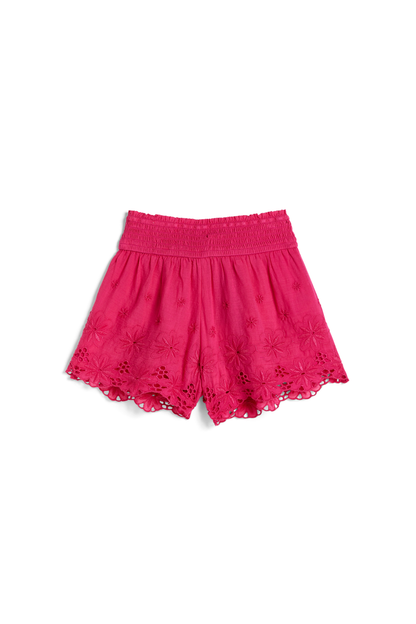 Smocking Shorts With Floral Eyelet