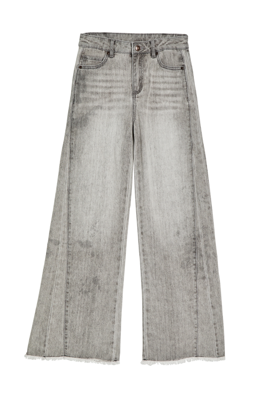 Side Paneled Seam Wide Leg With Fray Hem