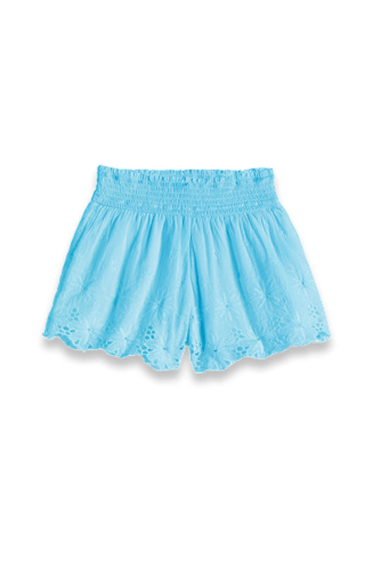 Smocking Shorts With Floral Eyelet